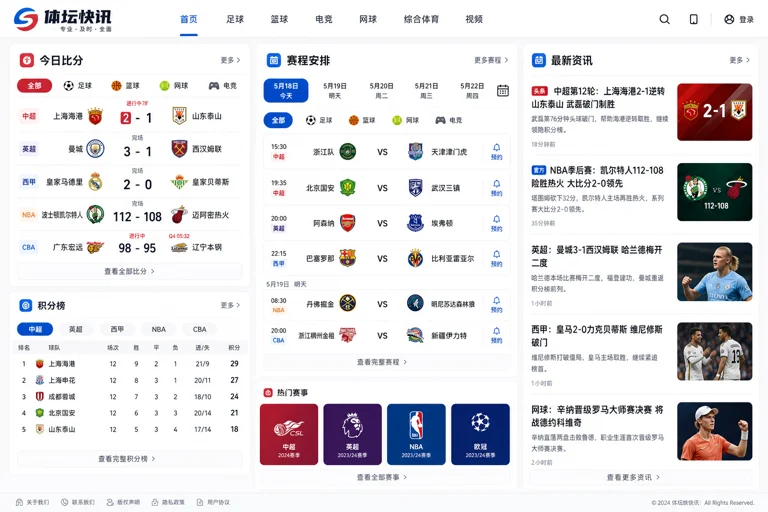 体育新闻资讯页面与赛事数据展示