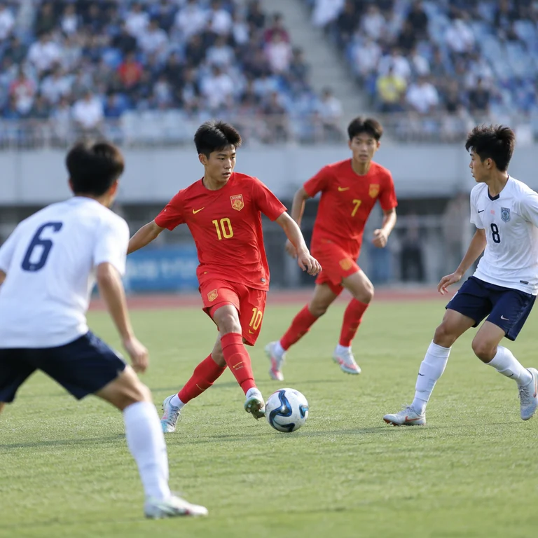 中国U16男足在和平杯比赛中组织进攻