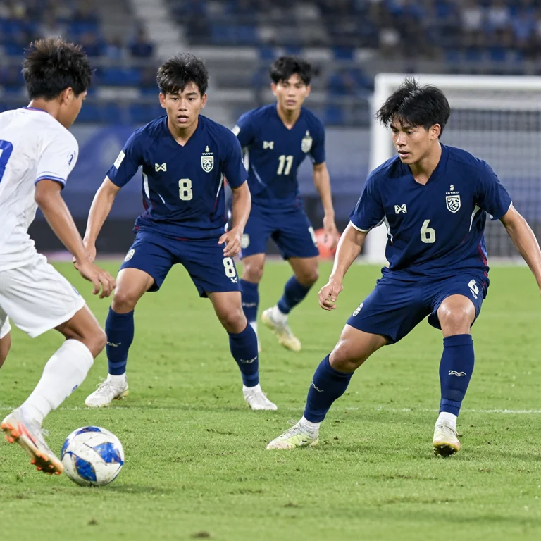 泰国U23球员在比赛中组织防守，关注淘汰赛备战状态